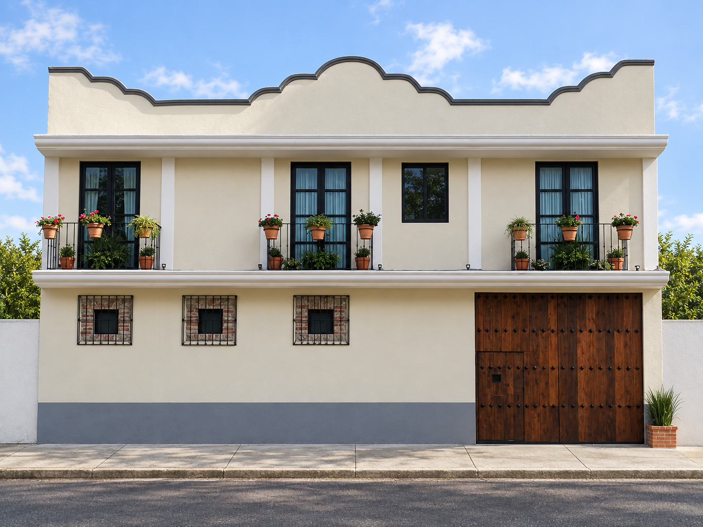 Fachada terminada de una vivienda de dos niveles.
